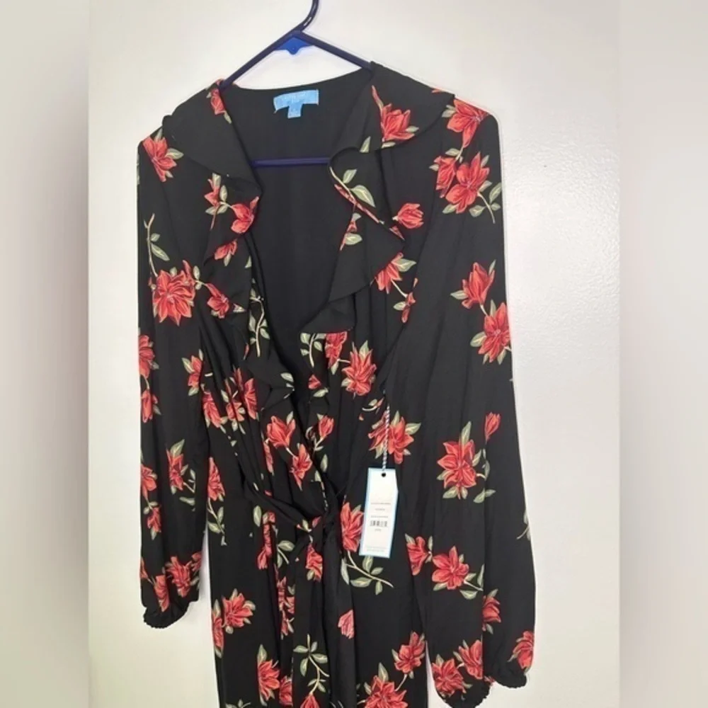 DRAPER JAMES RSVP‎ NWT Long Sleeve Ruffle Midi Wrap Floral Dress - Picture 4 of 7